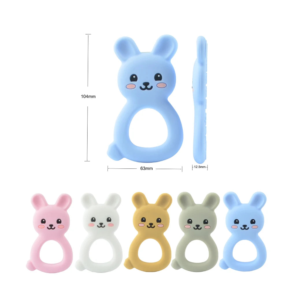 1PC Rabbite Silicone Teether Toys Necklace Accessories Infant Chew Toys Animal Silicone Beads Soft teether DIY Baby Teething