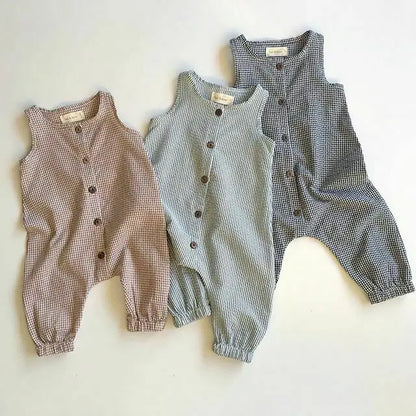 0-18M Baby Girl Boy Rompers Sleeveless Plaids Romper Cotton Jumpsuit Overall Casual Clothes