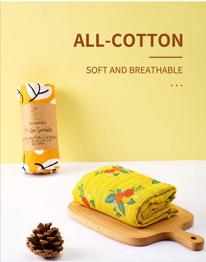 Kangobaby #My Soft Life# 2pcs Set 100% Cotton Baby Muslin Swaddle Blanket Newborn Bath Towel Infant Wrap