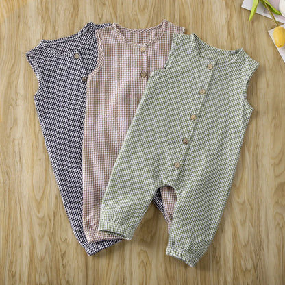 0-18M Baby Girl Boy Rompers Sleeveless Plaids Romper Cotton Jumpsuit Overall Casual Clothes