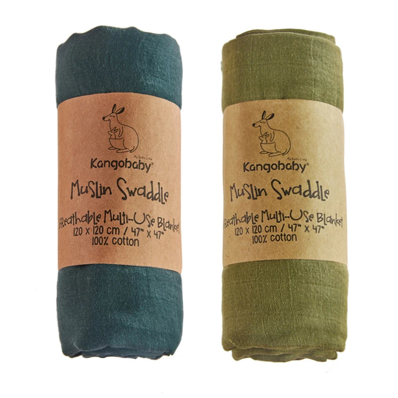 Kangobaby #My Soft Life# 2pcs Set 100% Cotton Baby Muslin Swaddle Blanket Newborn Bath Towel Infant Wrap