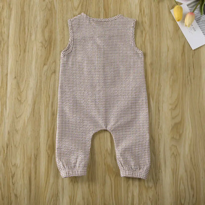 0-18M Baby Girl Boy Rompers Sleeveless Plaids Romper Cotton Jumpsuit Overall Casual Clothes