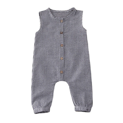0-18M Baby Girl Boy Rompers Sleeveless Plaids Romper Cotton Jumpsuit Overall Casual Clothes