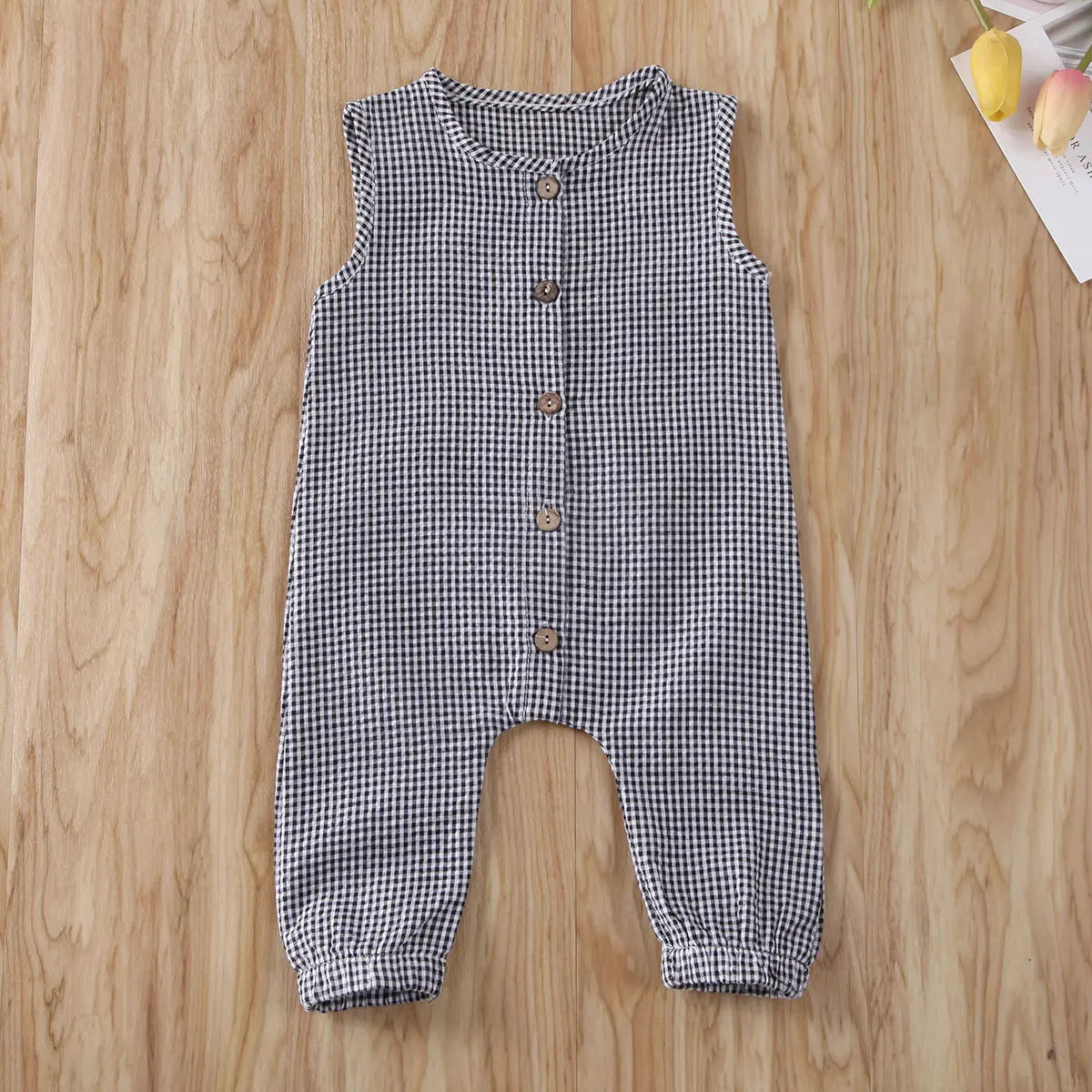 0-18M Baby Girl Boy Rompers Sleeveless Plaids Romper Cotton Jumpsuit Overall Casual Clothes