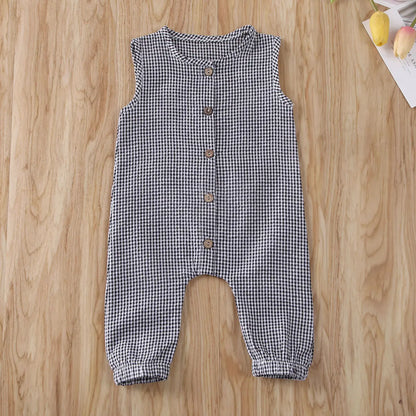 0-18M Baby Girl Boy Rompers Sleeveless Plaids Romper Cotton Jumpsuit Overall Casual Clothes