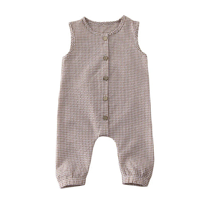 0-18M Baby Girl Boy Rompers Sleeveless Plaids Romper Cotton Jumpsuit Overall Casual Clothes