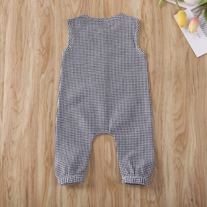 0-18M Baby Girl Boy Rompers Sleeveless Plaids Romper Cotton Jumpsuit Overall Casual Clothes