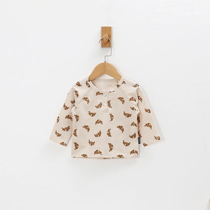 Tinyclvb Early Autumn Long Sleeves Slub Cotton Pullover Tops