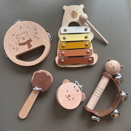Kids Wooden Montessori Toys Musical Instruments Rattle Bell Drum Xylophone Percussion for Baby Early Educational Instruments Toy