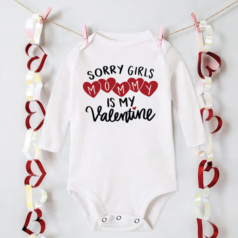 Mommy and Daddy's Little Valentine Print Baby Romper Infant Valentine's Day Outfit Newborn Long Sleeve Bodysuit Toddler Jumpsuit