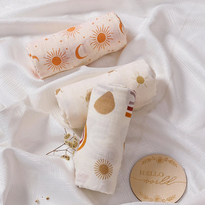 Elinfant 3PCS 100% Cotton Muslin Swaddle Blanket, Stroller Cover Nursing Cover,Baby Sleeping Quilt For Summer