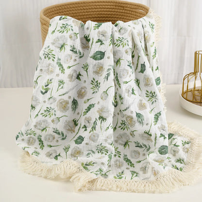 Cotton Muslin Swaddle Blankets for Newborn Baby Tassel Receiving Blanket New Born Swaddle Wrap Infant Sleeping Quilt Bed Cover