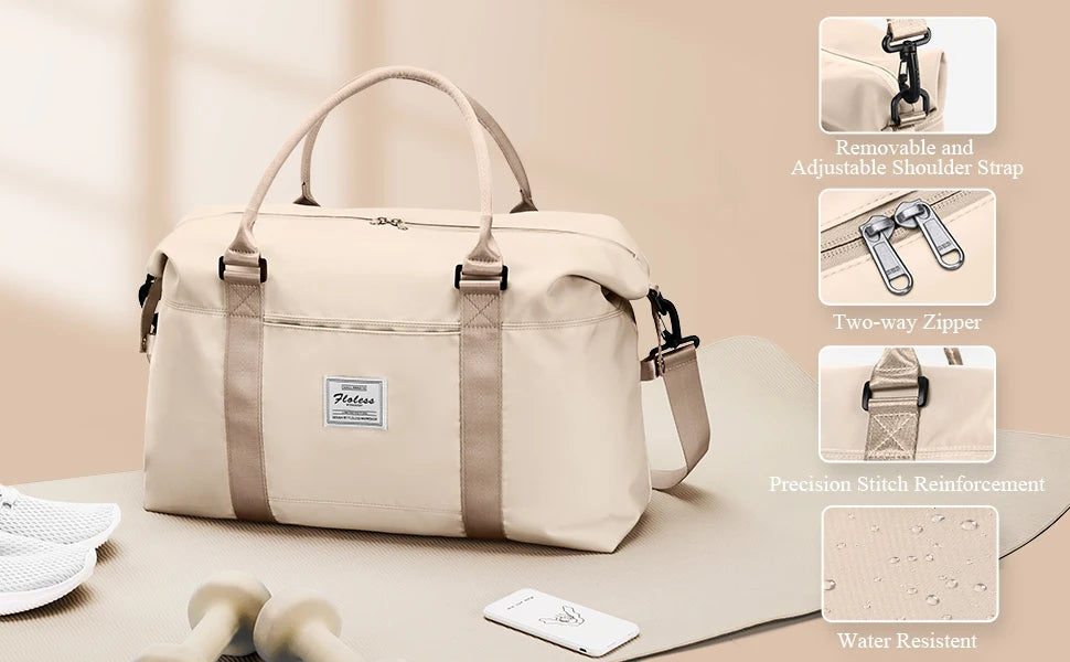 Travel Duffel Bag, Sports Tote Gym Bag, Shoulder Weekender Overnight Bags for Women with Trolley Sleeve, Foldable Carry on Bag
