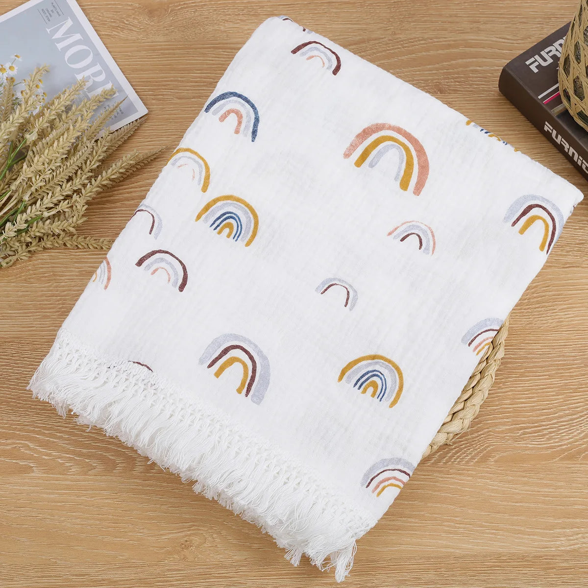 Cotton Muslin Swaddle Blankets for Newborn Baby Tassel Receiving Blanket New Born Swaddle Wrap Infant Sleeping Quilt Bed Cover