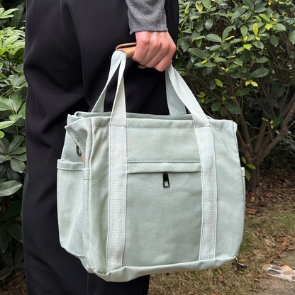 Women's Casual Canvas Crossbody Tote Bag With Multiple Pockets, Adjustable Shoulder Strap, Versatile Handbag For Daily Use