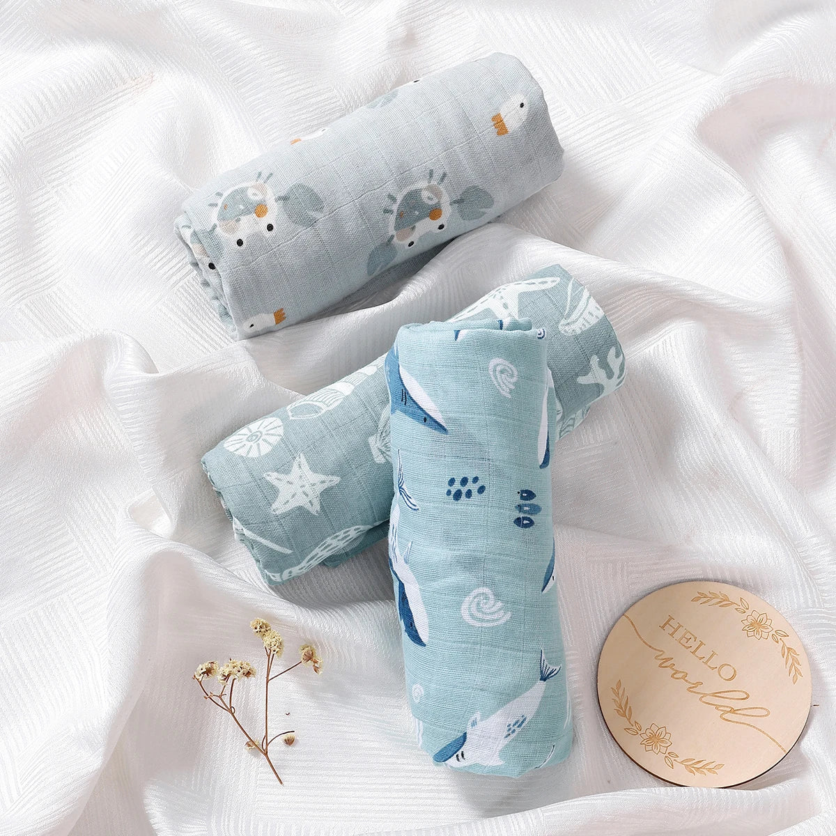 Elinfant 3PCS 100% Cotton Muslin Swaddle Blanket, Stroller Cover Nursing Cover,Baby Sleeping Quilt For Summer