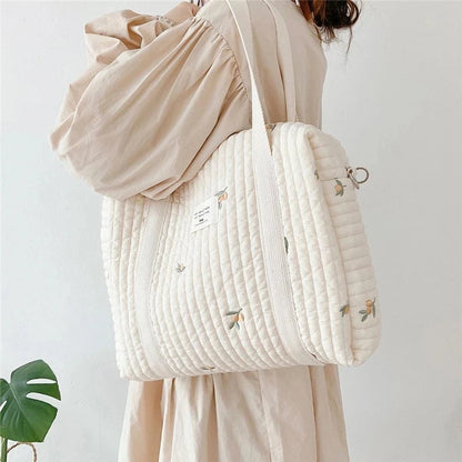 Newborn Baby Care Diaper Bag Mummy Shoulder Bag Embroidery Quilted Stroller Diaper Storage Organizer Large Handbags