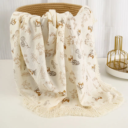 Cotton Muslin Swaddle Blankets for Newborn Baby Tassel Receiving Blanket New Born Swaddle Wrap Infant Sleeping Quilt Bed Cover