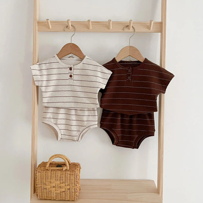 Summer Kids Baby Boys Girls Short Sleeve Stripe T-shirt + Shorts Clothing Sets Infant Baby Girls Boys Children's Clothes Suit