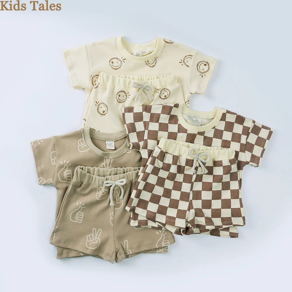 100% Cotton Kids Clothes Sets for 1-8 Years Boys Girls Suit Full Print Soft Top+Shorts Baby Outfit Sets for Children Clothing
