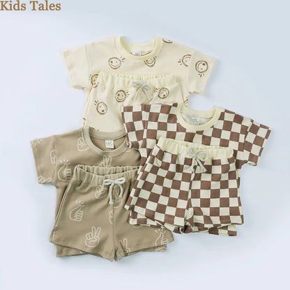 100% Cotton Kids Clothes Sets for 1-8 Years Boys Girls Suit Full Print Soft Top+Shorts Baby Outfit Sets for Children Clothing