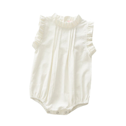 Vintage Linen Cotton Baby Girls Romper Summer Ruffles Lace Infant Bodysuit for Toddler Girls Clothing Children Overalls Outfits