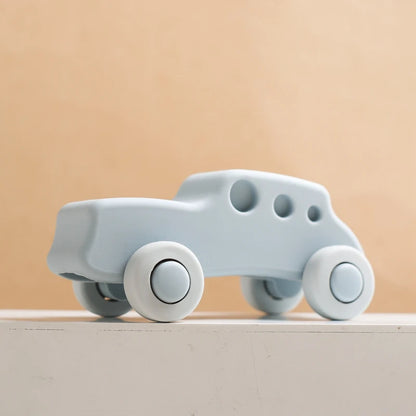 Baby BPA Free Silicone Car Ambulance Toys Wooden Cartoon Bus Teether Educational Montessori Toys For Children Teething Baby Toys