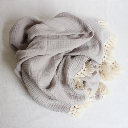 Cotton Muslin Swaddle Blankets for Newborn Baby Tassel Receiving Blanket New Born Swaddle Wrap Infant Sleeping Quilt Bed Cover