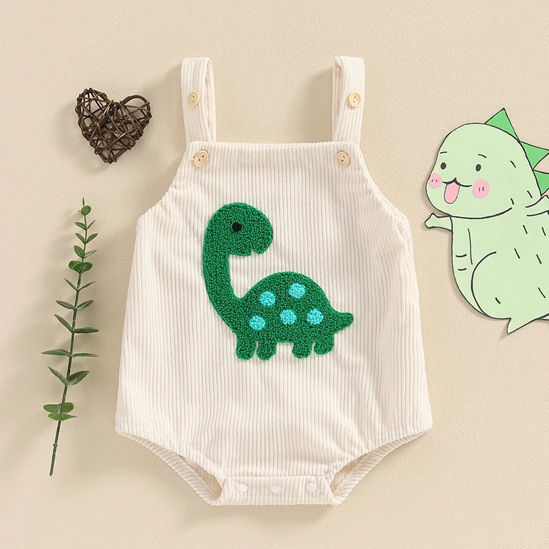 Lioraitiin Baby Girls Boys Summer Romper Sleeveless Dinosaur/Shark Embroidery Button Casual Romper