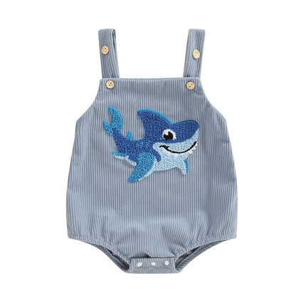 Lioraitiin Baby Girls Boys Summer Romper Sleeveless Dinosaur/Shark Embroidery Button Casual Romper