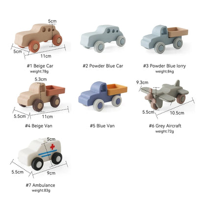 Baby BPA Free Silicone Car Ambulance Toys Wooden Cartoon Bus Teether Educational Montessori Toys For Children Teething Baby Toys