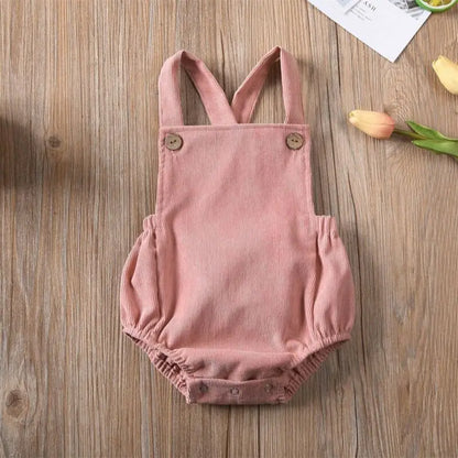 0-24M Cute Baby Romper Boys Girls Solid Color Corduroy Sleeveless Square Neck Romper Jumpsuits Baby Kids Overalls Clothing 2023