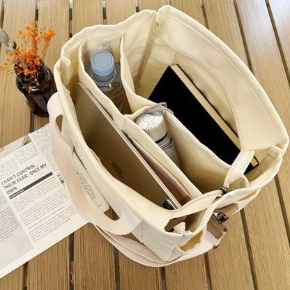 Women's Casual Canvas Crossbody Tote Bag With Multiple Pockets, Adjustable Shoulder Strap, Versatile Handbag For Daily Use