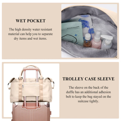 Travel Duffel Bag, Sports Tote Gym Bag, Shoulder Weekender Overnight Bags for Women with Trolley Sleeve, Foldable Carry on Bag