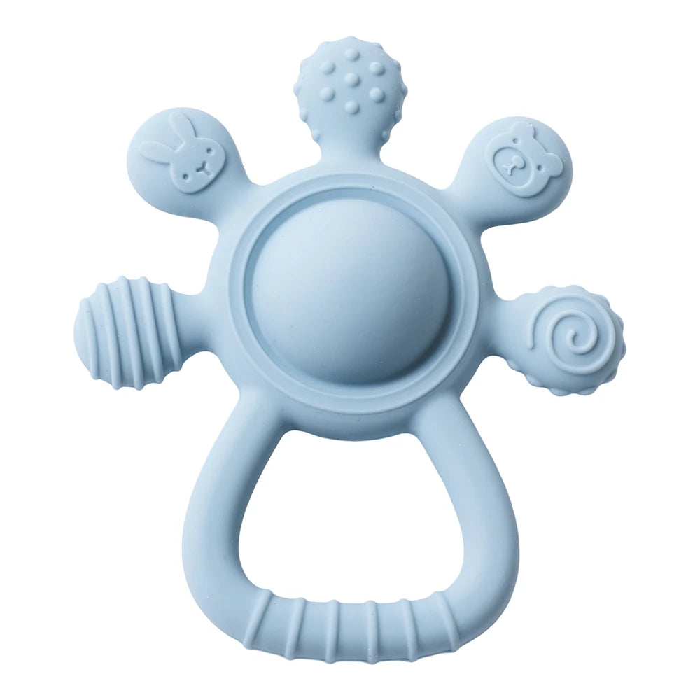Silicone Teether,Food Grade Baby 0-12 Toys,Teething Rattle Sensory Toys for Toddlers,Silicone Hand Bell,Silicone Soothing Toys