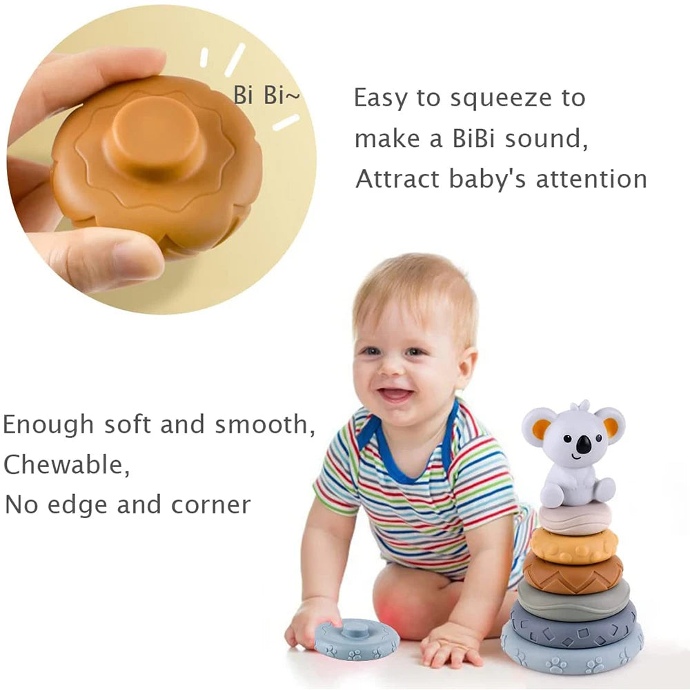 Baby Montessori Sensory Intellectual Development Set, Developing Fine Motor Skills,  Koala Stacking Tower Learning Toys