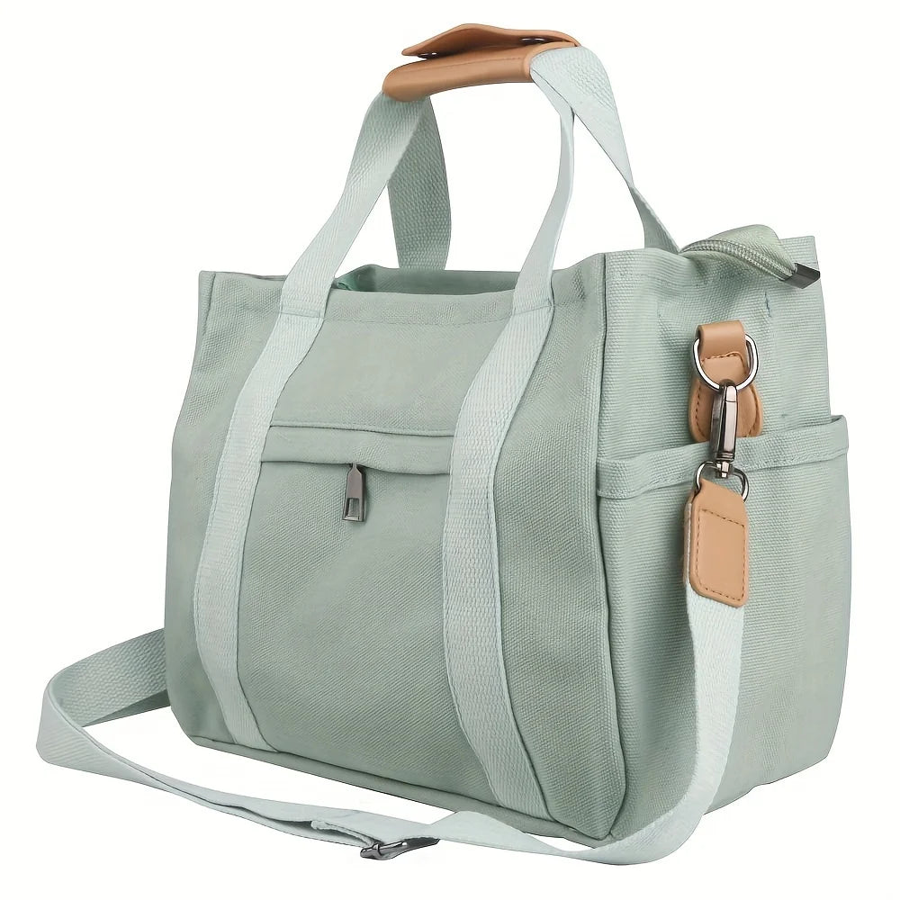 Women's Casual Canvas Crossbody Tote Bag With Multiple Pockets, Adjustable Shoulder Strap, Versatile Handbag For Daily Use