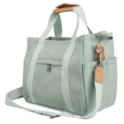 Women's Casual Canvas Crossbody Tote Bag With Multiple Pockets, Adjustable Shoulder Strap, Versatile Handbag For Daily Use