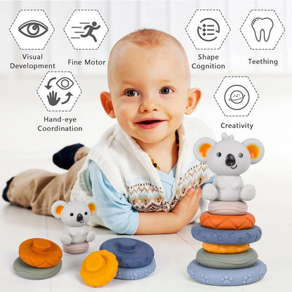Baby Montessori Sensory Intellectual Development Set, Developing Fine Motor Skills,  Koala Stacking Tower Learning Toys