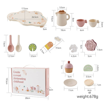 Wooden Children Montessori Toy Teapot Teacup Simulation Kitchen Utensil  BPA Free Silicone Kid Education Pretend Play Toy Gift