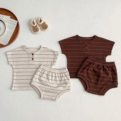 Summer Kids Baby Boys Girls Short Sleeve Stripe T-shirt + Shorts Clothing Sets Infant Baby Girls Boys Children's Clothes Suit
