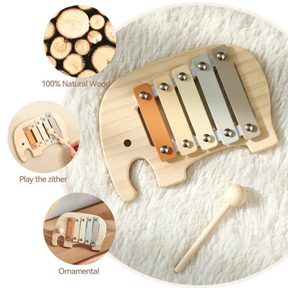 Montessori Wooden Toy Multicolor Xylophone Bell Beads Drum Column Musical Instrument Toy Kid Educational Musical Instrument Gift