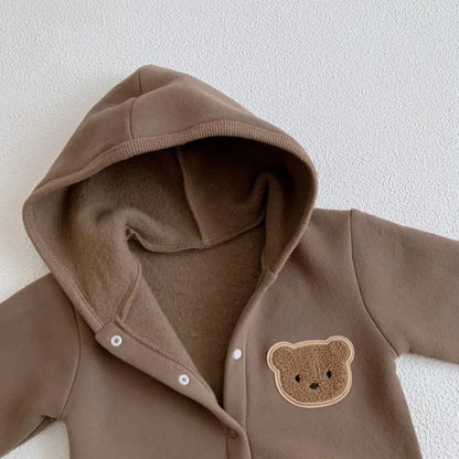 Winter Warm Newborn Baby Clothes Boys Cotton Babies Romper Cartoon Bear Long Sleeve Hooded Girl Bodysuit for 0-24M Clothing