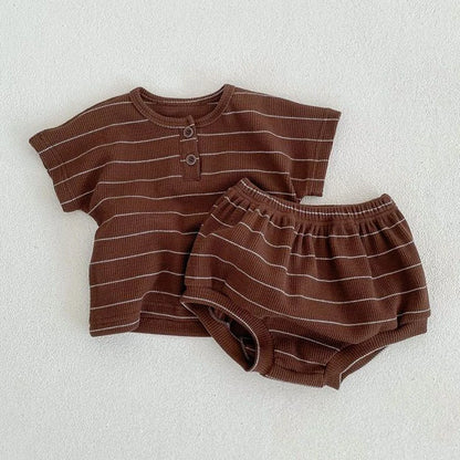 Children's clothing 0-3 year old summer new striped pure cotton boy T-shirt shorts set beach vacation girl short sleeved set