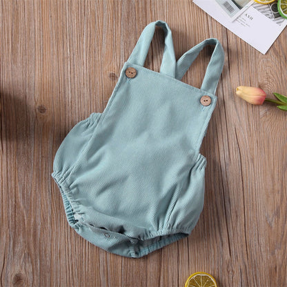 0-24M Cute Baby Romper Boys Girls Solid Color Corduroy Sleeveless Square Neck Romper Jumpsuits Baby Kids Overalls Clothing 2023