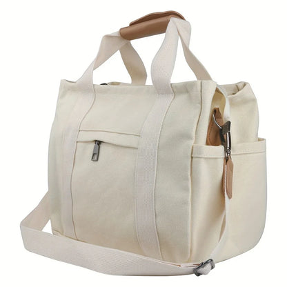 Women's Casual Canvas Crossbody Tote Bag With Multiple Pockets, Adjustable Shoulder Strap, Versatile Handbag For Daily Use