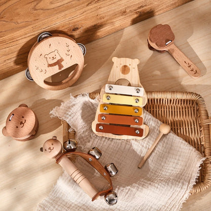 Kids Wooden Montessori Toys Musical Instruments Rattle Bell Drum Xylophone Percussion for Baby Early Educational Instruments Toy