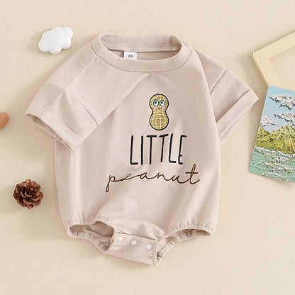 2024-03-19 Lioraitiin 0-18M Summer Baby Boys Romper Letter Cartoon Peanut Pattern Short Sleeve Jumpsuits Casual Clothes