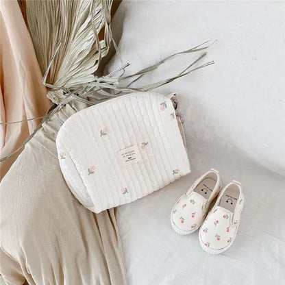 Newborn Baby Care Diaper Bag Mummy Shoulder Bag Embroidery Quilted Stroller Diaper Storage Organizer Large Handbags
