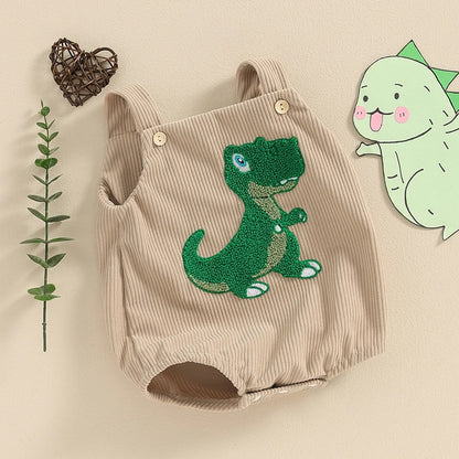 Lioraitiin Baby Girls Boys Summer Romper Sleeveless Dinosaur/Shark Embroidery Button Casual Romper